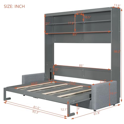 Queen Size Gray Wood Murphy Bed with Storage Shelves Z949647