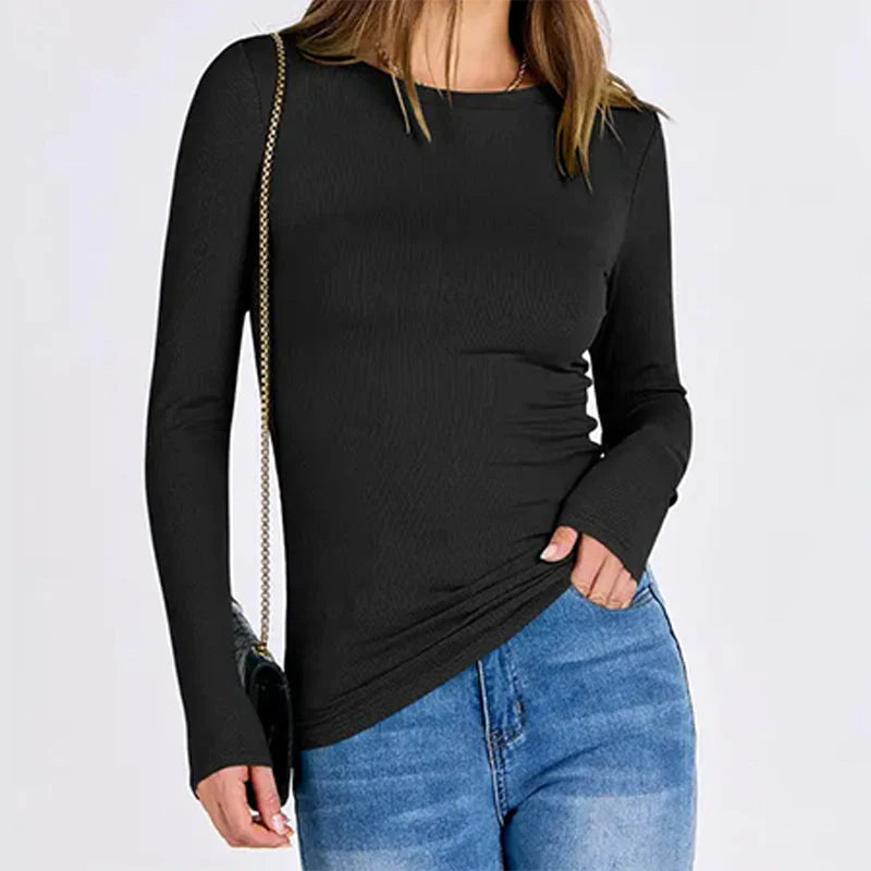 Long Sleeve Rib Knit Slim Fit Tee Z49784