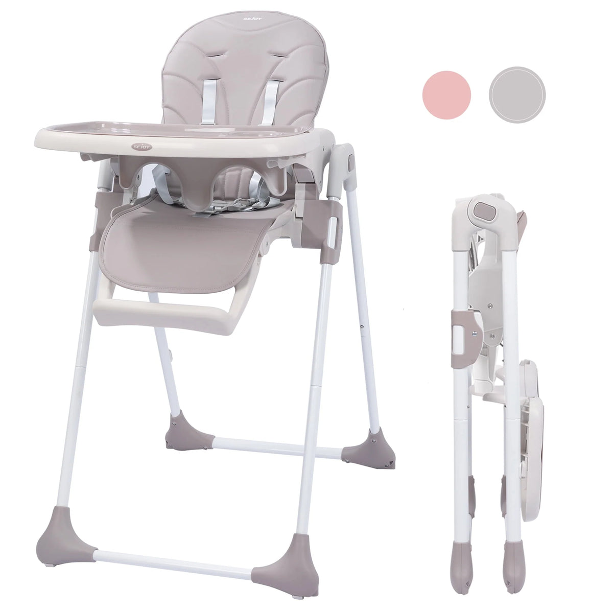Portable Folding Highchair with Adjustable Height, Removable Tray, Gray K366