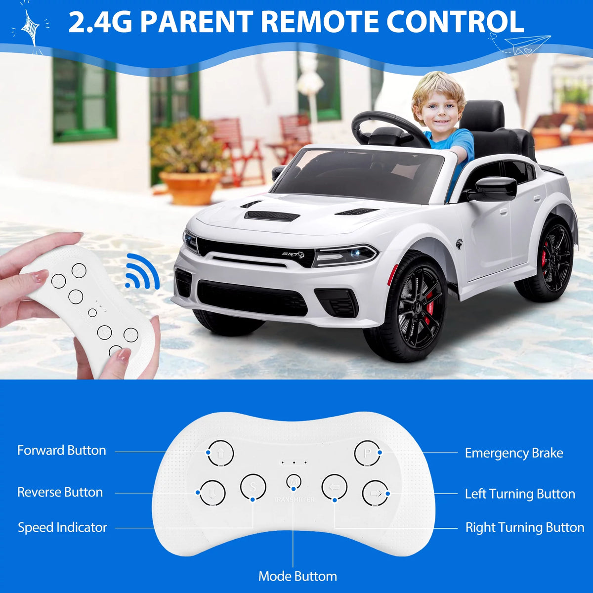 12V White Ride on Car with Remote Control F38752