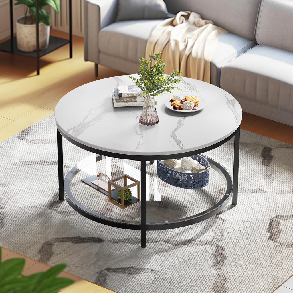 2-Tier Round Coffee Table with Glass Shelf R63405