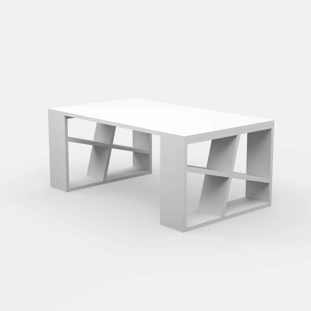 White Modern Coffee Table with Storage Shelf J7058