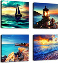 Ocean Canvas Wall Art 16 x 16 x 4 Piece Blue Sea Shore Landscape Framed Ready to Hang G9128
