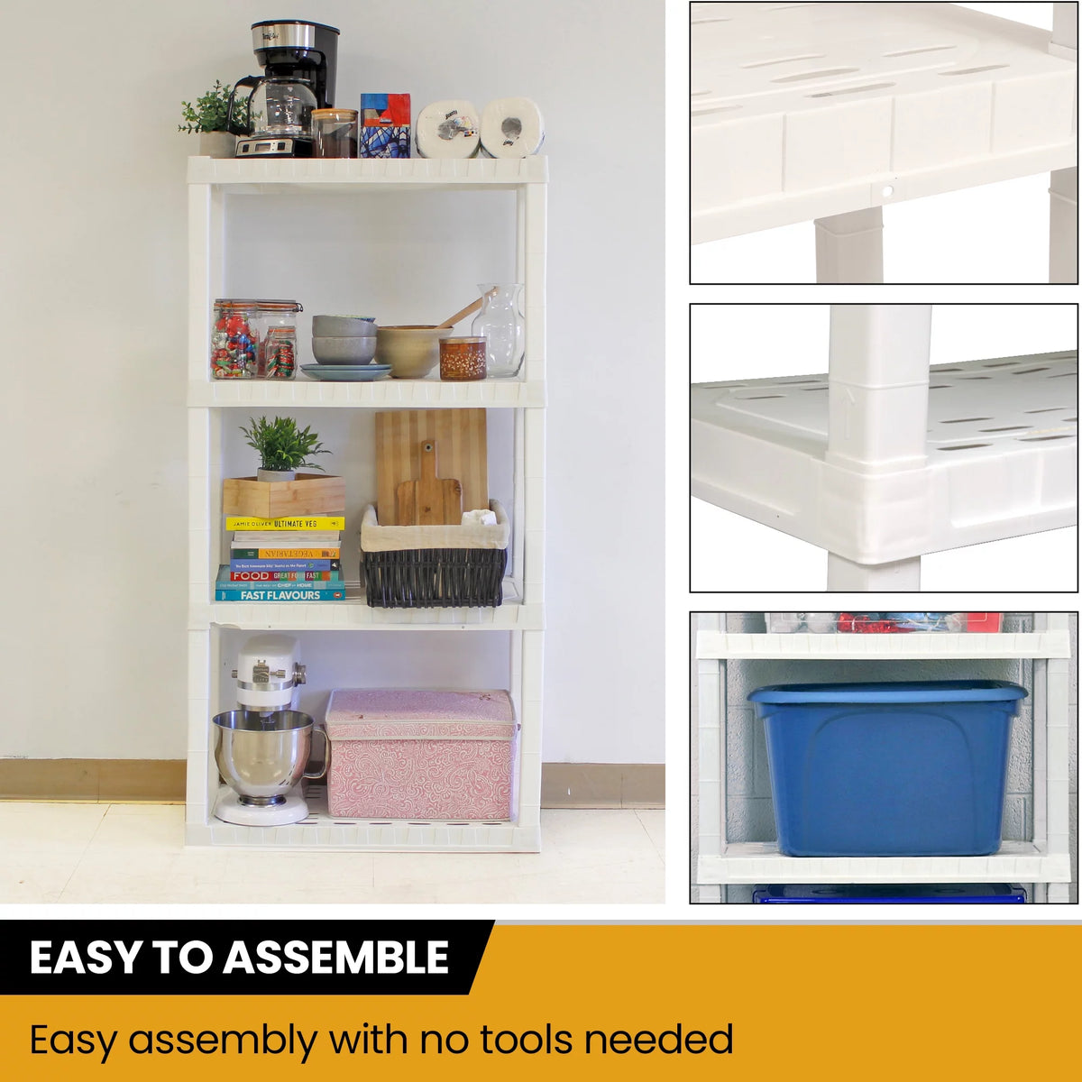 White 4 Shelf Plastic Storage Shelving Unit Pack of 2 X811999