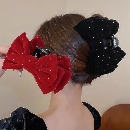 Velvet Rhinestone Bow Claw Hair Clips 2 Pack P635