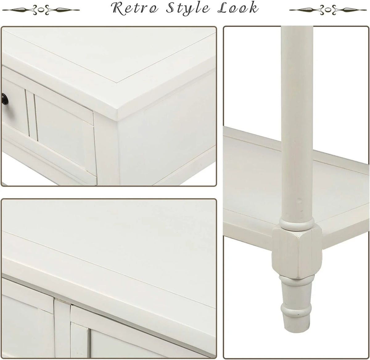 Small Ivory White Console Table with Drawers V95995
