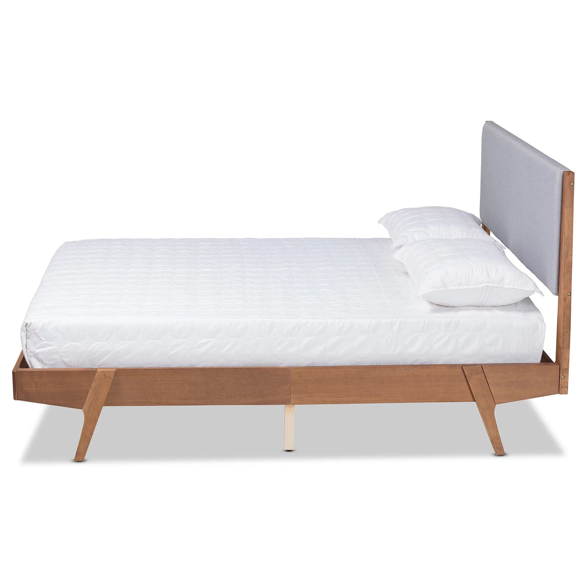 Grey Fabric Upholstered Walnut Brown Wood Full Size Platform Bed O62532