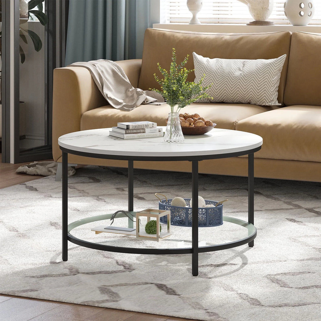 2-Tier Round Coffee Table with Glass Shelf R63405