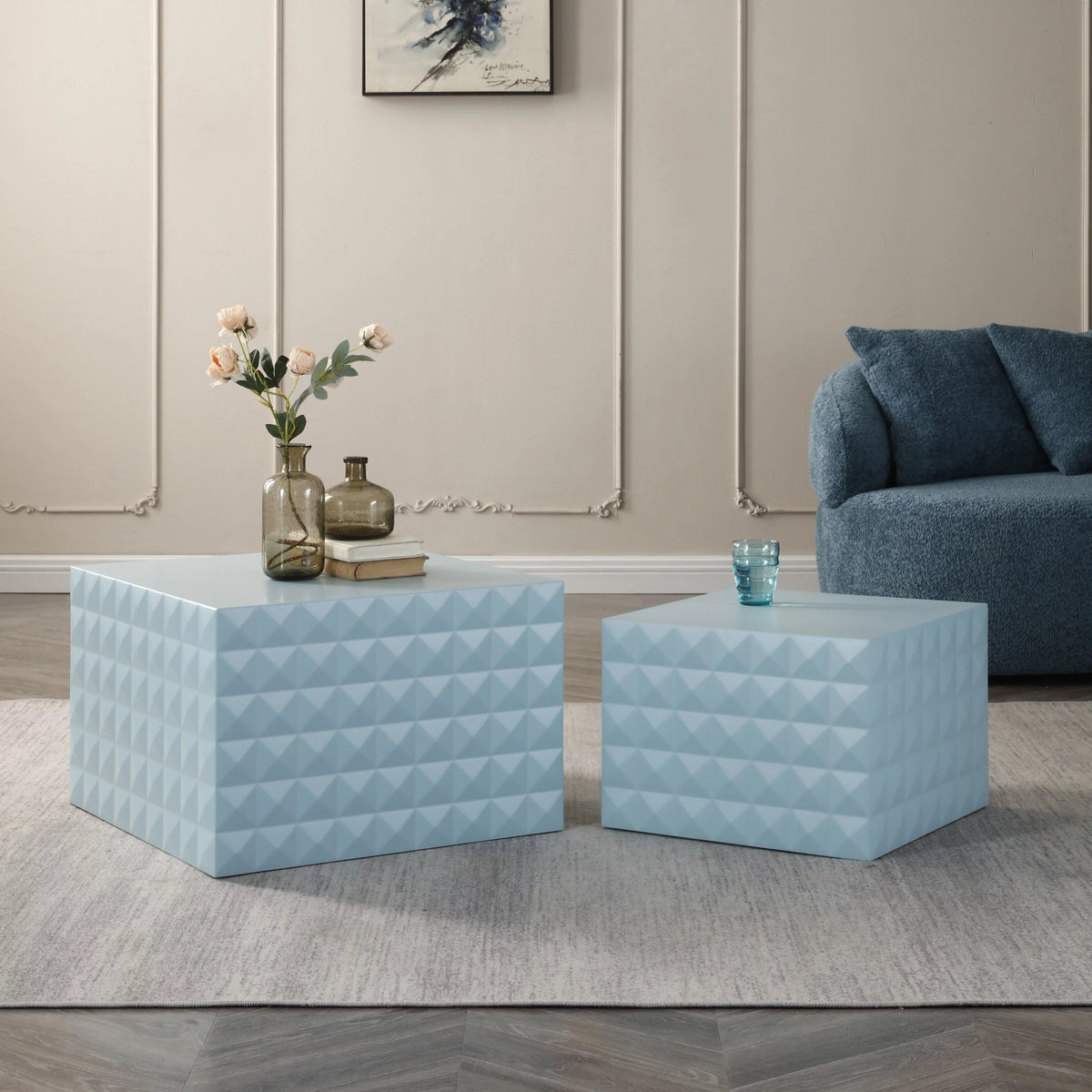 Blue Set of 2 Square Nesting Coffee Table U430