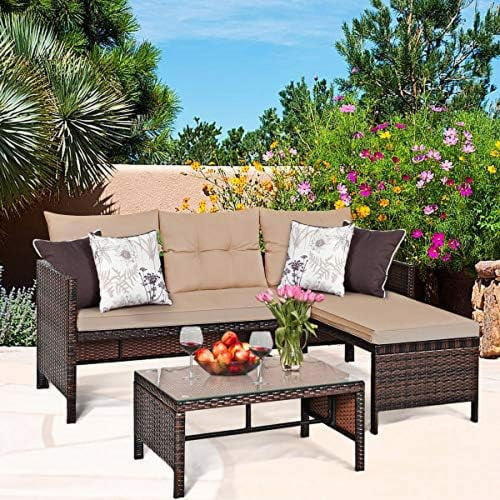 3 Piece Outdoor Rattan Corner Sofa Set with Coffee Table Q79154
