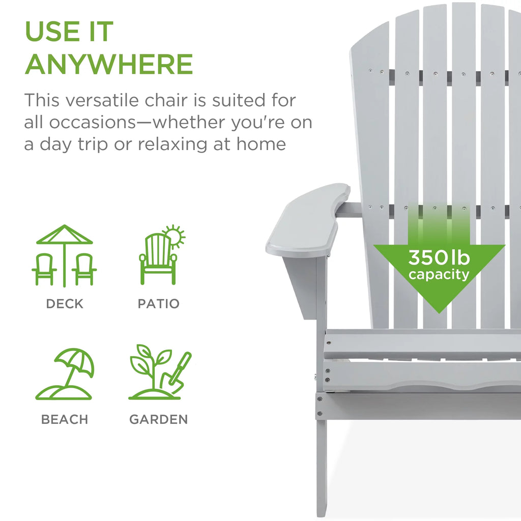 Folding Adirondack Chair Outdoor Wooden Accent Lounge Furniture 350lb Capacity Gray B753911
